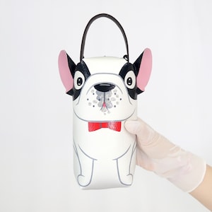 Astuccio portapenne bulldog francese, astuccio per il trucco, borsa dipinta a mano, questa borsa compatta in pelle sintetica, per gli oggetti essenziali di tutti i giorni