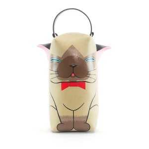 Trousse à crayons chat siamois, trousse à maquillage, sac peint à la main, ce sac à main compact en cuir synthétique, pour les indispensables de tous les jours.