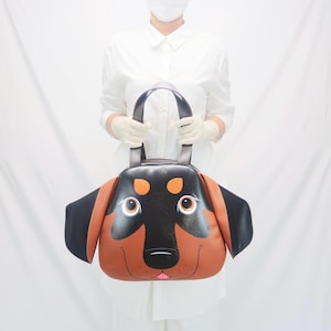 Handmade Dachshund Tote Bag: Vegan Leather Crossbody Laptop Bag