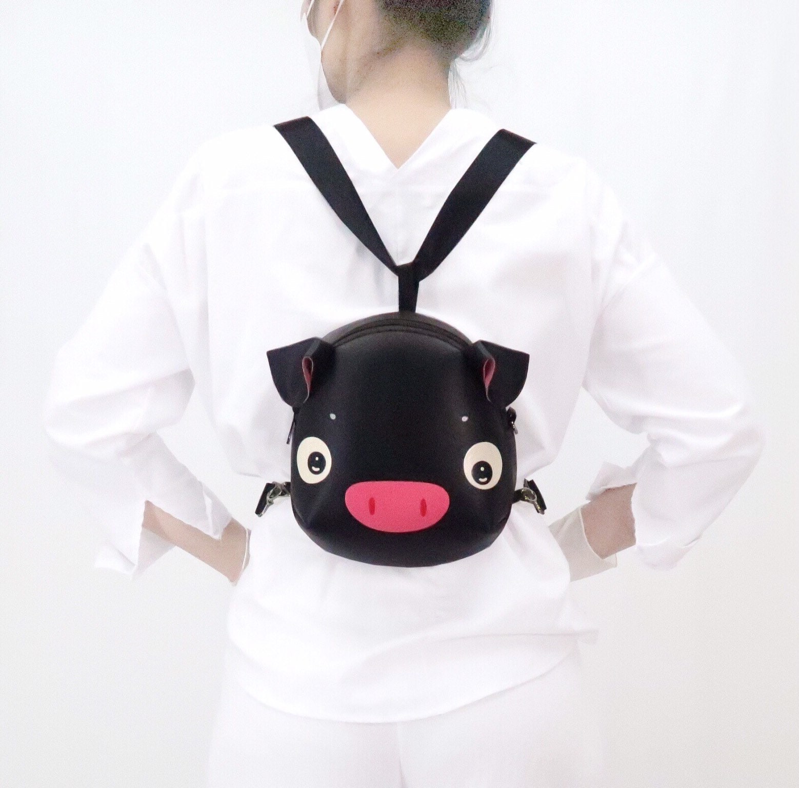 Black Pig Face Round Backpack for Women - Playful Casual Backpack KLL Cute Pig Face Print Laptop Backpack,Lightweight Backpack  main image 2
