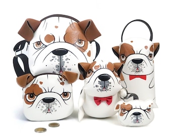 Handgemachtes Englische Bulldogge Liebhaber Geschenk Set: Puppe, Tasche & Schlüsselanhänger