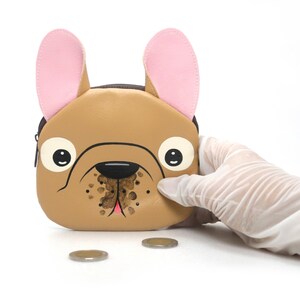 Porta-moedas Bulldog Francês, bolsa pequena de couro sintético pintada à mão, bolsa com zíper, carteira para cartões, Bulldog Francês, bolsa com retrato de animal