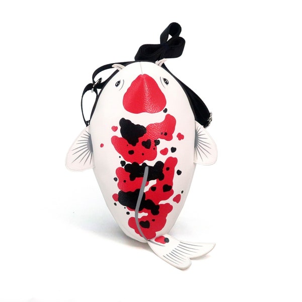 Koi fish crossbody bag,koi carp,hand painted bag,this compact synthetic leather sling bag, for carrying mobile phones and other essentials.