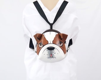 English Bulldog Mini backpack ,dog crossbody bag,hand painted bag,handmade backpack for animals lovers.
