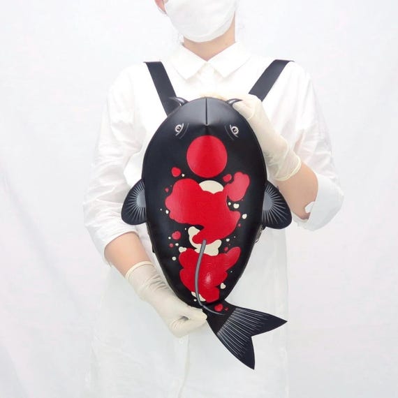 Hand-painted Koi Fish Backpack: Unique Synthetic Leather Crossbody