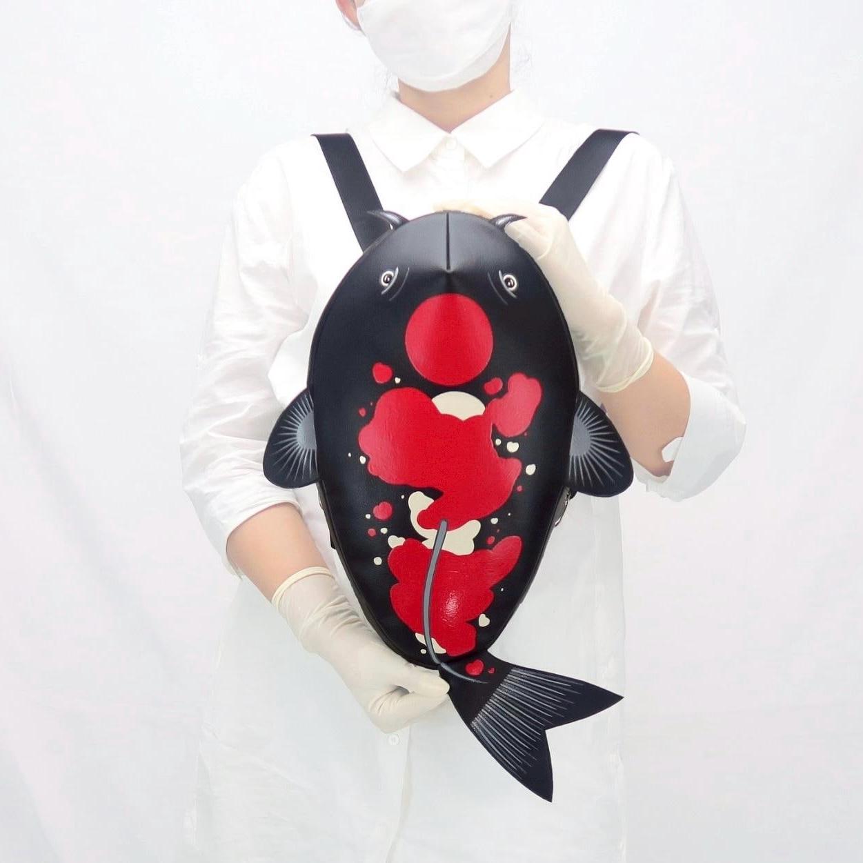 Hand-painted Koi Fish Backpack: Unique Synthetic Leather Crossbody