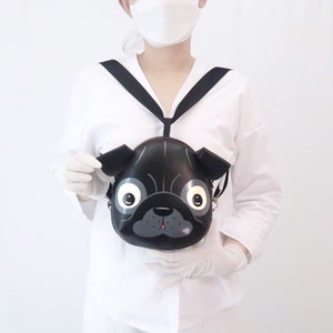 Black pug Mini backpack ,pug crossbody bag,hand painted bag,handmade backpack for animals lovers.