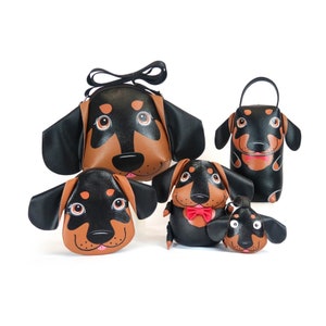 Geschenke für Dackel-Liebhaber-Set, niedlicher kleiner Dackel, 5-teiliges Set, Hundepuppe, Bleistiftbeuteltasche, Umhängetasche, Schlüsselanhänger, Geldbörse.