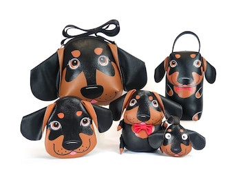 Handgemachtes Dackel Geschenk Set: Puppe, Tasche & Schlüsselanhänger