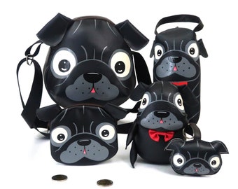 Handgemachtes Mops Geschenkset: Puppe, Beutel, Tasche, Schlüsselanhänger