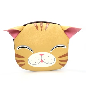 Bolsa de moedas de gato laranja sorridente. Bolsa pintada à mão pequena de couro sintético, bolsa com zíper, carteira de cartão, gato laranja, bolsa com retrato de animal