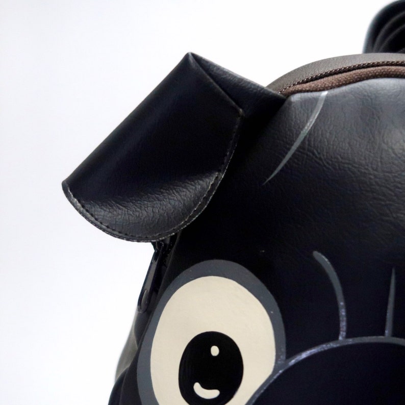 Black pug crossbody bag,hand painted bag,this compact synthetic leather sling bag, for carrying mobile phones and other essentials. image 7