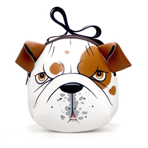 Bolso bandolera compacto de piel sintética con diseño de bulldog inglés pintado a mano