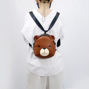 Bear Mini backpack ,Bear crossbody bag,hand painted bag,handmade backpack for animals lovers.