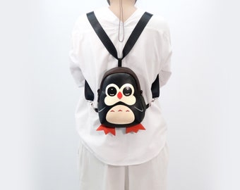 Penguin Mini backpack ,Penguin crossbody bag,hand painted bag,handmade backpack for animals lovers