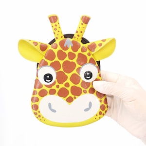 Bolsa de moedas de girafa. Bolsa pintada à mão pequena de couro sintético, bolsa com zíper, carteira de cartão, bolsa com retrato de animal