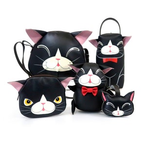 Geschenke für Liebhaber schwarzer Katze, niedliche kleine Katze, 5-teiliges Set, Katzenpuppe, Stiftetasche, Umhängetasche, Katzen-Schlüsselanhänger, Geldbörse