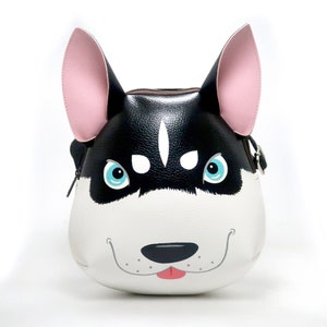 Sac à bandoulière Husky sibérien, peint à la main, ce sac à bandoulière compact en cuir synthétique, pour transporter des téléphones portables et d'autres objets essentiels.