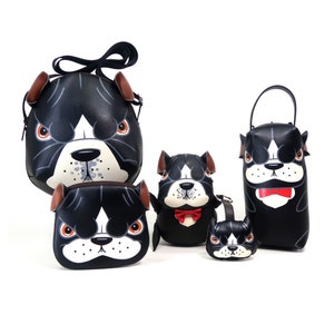 Geschenke für amerikanische Pitbull-Liebhaber-Set, niedlicher kleiner Pitbull, 5-teiliges Set, Puppe, Federmäppchen, Crossbody-Tasche, Schlüsselanhänger, Geldbörse.