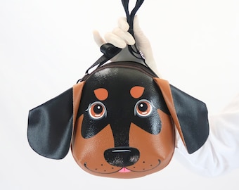 Hand-Painted Dachshund Crossbody Bag: Synthetic Leather Sling Bag