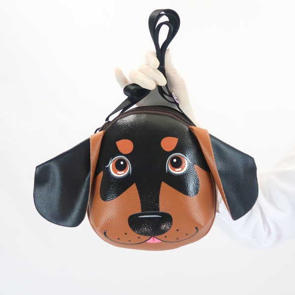 Dachshund crossbody bag,hand painted bag,this compact synthetic leather sling bag, for carrying mobile phones and other essentials.