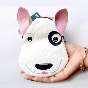 Bolsa de moedas Bull Terrier, bolsa pintada à mão pequena de couro sintético, bolsa com zíper, carteira para cartão, bolsa com retrato de animal