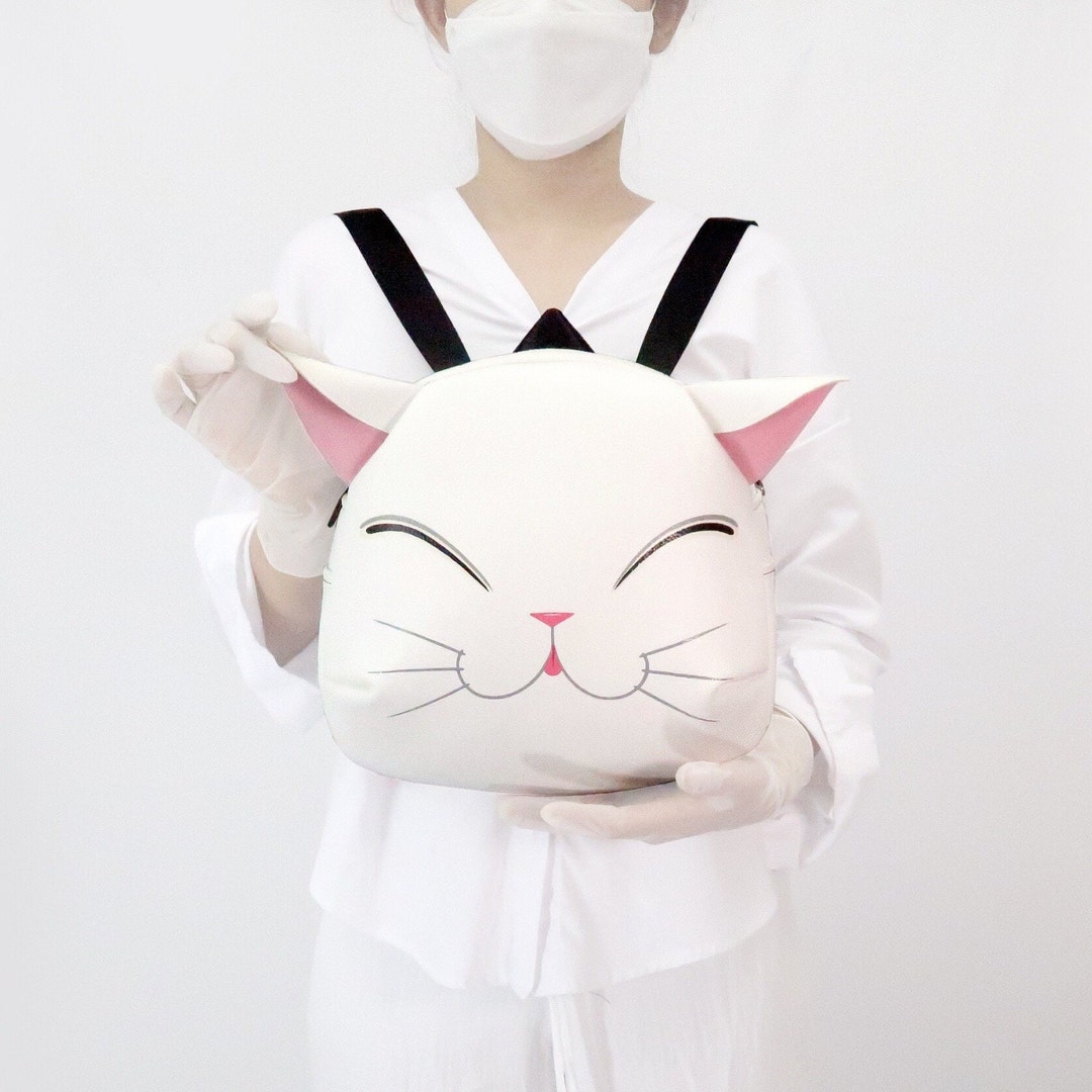 Smiling White Cat Backpack ,cat Crossbody Bag,hand Painted Bag,handmade