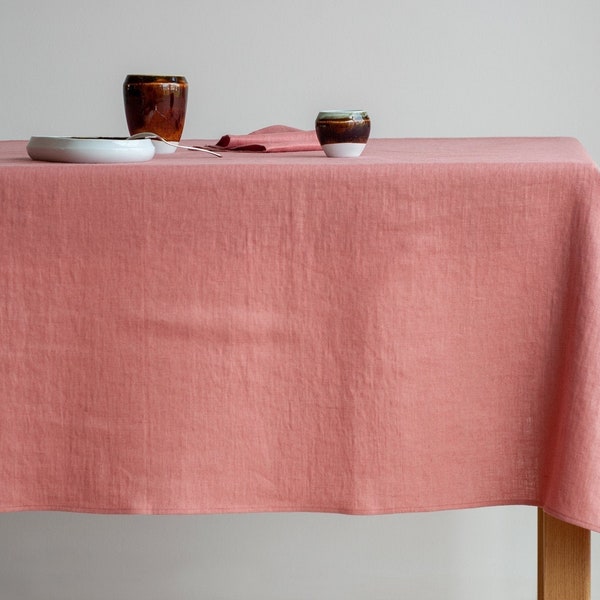 Table linens, Softened linen tablecloth, Pink linen tablecloth, Wedding linens, Linen napkins and tablecloths, Tablecloth rectangular, Linen