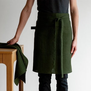 Delantal de lino, Delantal unisex, Delantal de medio lino, Delantal de jardín, Delantal de lino suavizado, Delantal de cocina, Delantal de medio lino