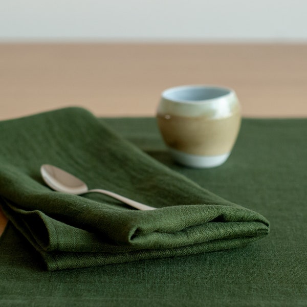 Green linen napkins, Washed linen napkins, Zero waist napkins, Linen serviette, Softened napkins, Table napkins, Forest green napkin,32x32cm