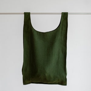 Textile grocery bag, Linen tote bag, Forest green linen bag, Linen shoulder bag, Washed linen picnic bag, Reusable shopping bag, Market bag