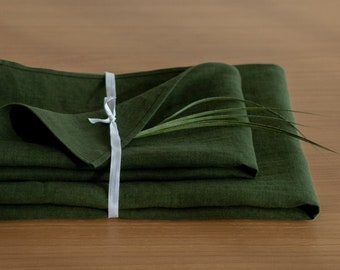 Forest Green Linen Bath Towel Set, Softened Pure Linen