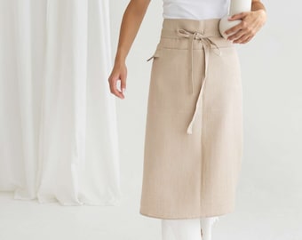 Long half apron, Garçon linen apron, Linen bistro apron, Kitchen apron, Chef linen apron, Natural linen apron, Long linen apron, Wrap apron