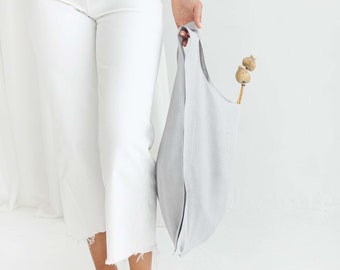 Cloud grey bag, Linen grocery bag, Linen shopping bag, Grey linen tote bag, Linen shoulder bag, Washed linen picnic bag, Zero waist bag