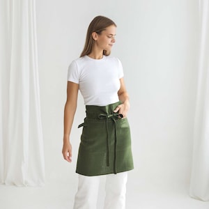 Delantal de lino, Delantal unisex, Delantal de medio lino, Delantal de jardín, Delantal de lino suavizado, Delantal de cocina, Delantal de medio lino