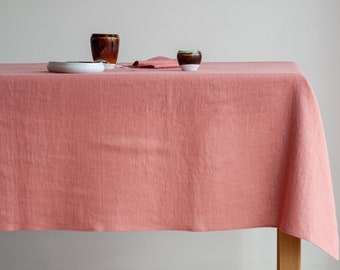 Table linens, Softened linen tablecloth, Pink linen tablecloth, Wedding linens, Linen napkins and tablecloths, Tablecloth rectangular, Linen