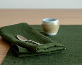 Green linen napkins, Washed linen napkins, Zero waist napkins, Linen serviette, Softened napkins, Table napkins, Forest green napkin,32x32cm