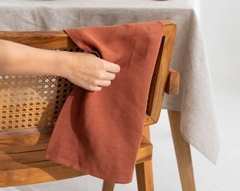 Rust Linen Kitchen Towel, Soft Absorbent Tea Towel