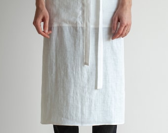 Long waist apron, Linen bistro apron, Linen chef apron, Cooking apron, Kitchen linen apron, Traditional linen apron, Garçon linen apron