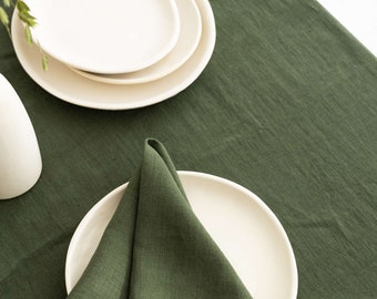 Forest green tablecloth, Linen tablecloth, Softened pure linen tablecloth, Rectangular tablecloth, Table textiles, Minimalistic tablecloth