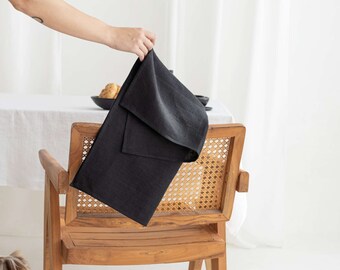 Black Linen Tea Towel, Soft Pre-washed Kitchen Cloth