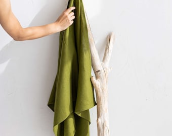 Bath sheet towel, Oversized bath towel, Linen guest towel, Organic spa towel, Wrap towel, Soft linen bath sheet, Moss green linen bath sheet