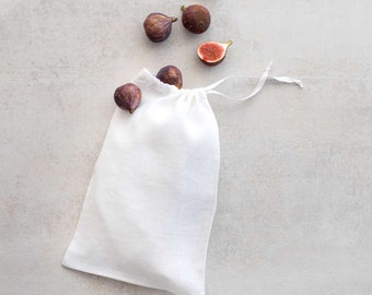 Linen Drawstring Produce Bags, Reusable Food Storage, Zero Waste Set