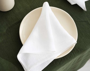 Serviettes de dîner blanches, serviettes en lin, serviettes de mariage, serviettes réutilisables, serviettes en lin, serviettes réutilisables, linge de table, serviettes luxueuses 50x50cm