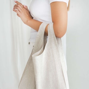 Natural linen tote bag, Linen grocery bag, Linen shopping bag, Linen shoulder bag, Linen beach bag, Washed linen picnic bag, Zero waist bag