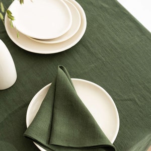 Waldgrüne Tischdecke, Leinen Tischdecke, weiche reine Leinen Tischdecke, Rechteckige Tischdecke, Tischtextilien, Minimalistische Tischdecke