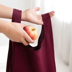 Sac marqueur, Sac shopping pliable, Sac en lin merlot, Sac de courses à bandoulière, Sac de plage en lin, Sac de pique-nique, Différentes couleurs, Sac de courses réutilisable