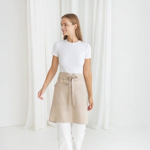 Short waist apron, Unisex linen apron, Sand linen apron, Kitchen apron, Washed linen apron,Cafe apron,Linen half apron,Apron with pockets