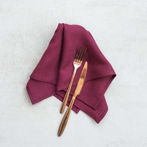 Merlot linen lunch napkins, Natural cloth napkins, Soft linen napkins, Dish towel, Linen serviettes, Burgundy wedding napkins, 44x44cm