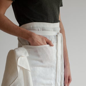 Long waist apron, Linen bistro apron, Linen chef apron, Cooking apron, Kitchen linen apron, Traditional linen apron, Garçon linen apron image 2